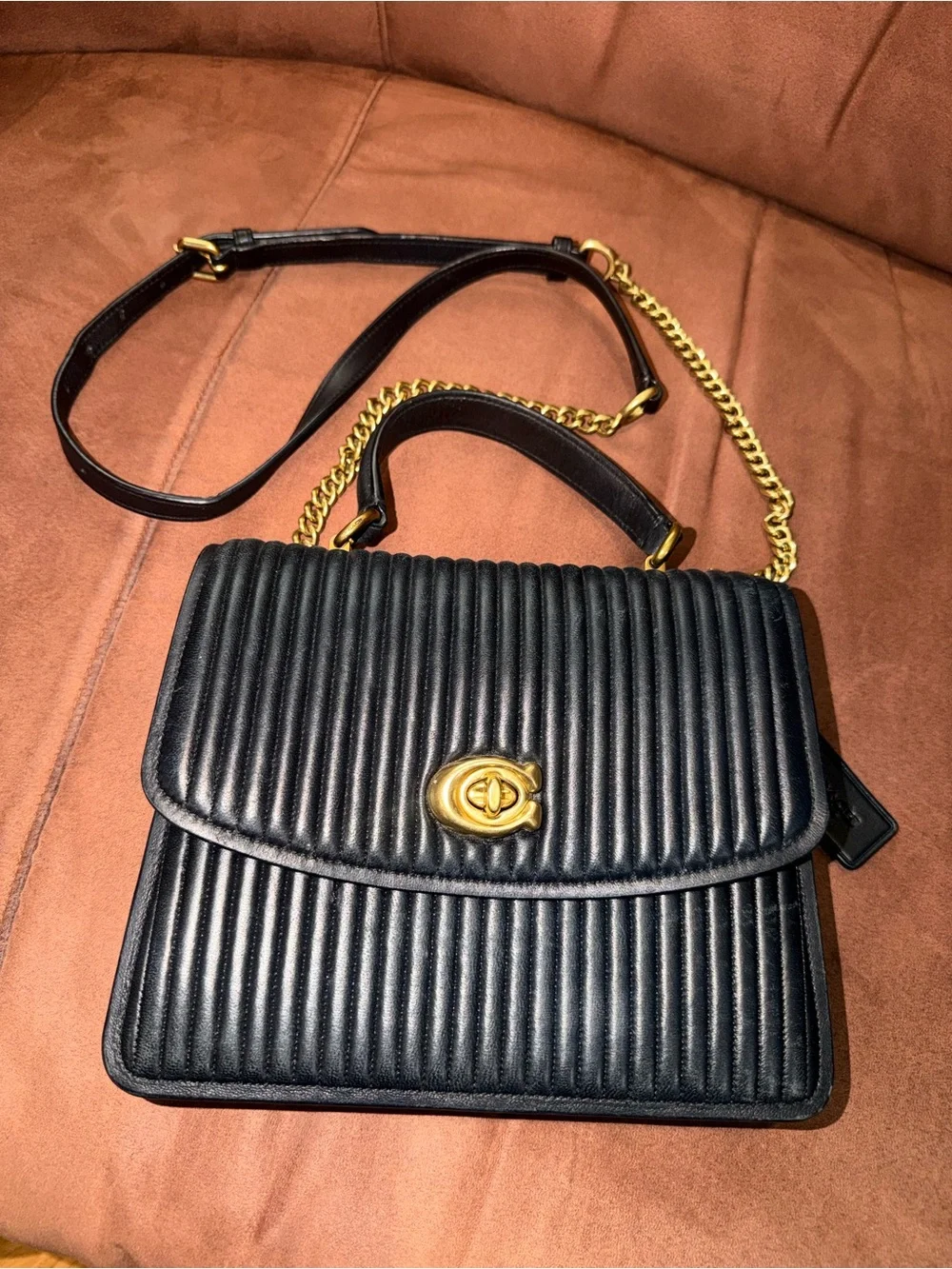 Coach Black gold Parker Top Quilted Nappa leather Crossbody bag